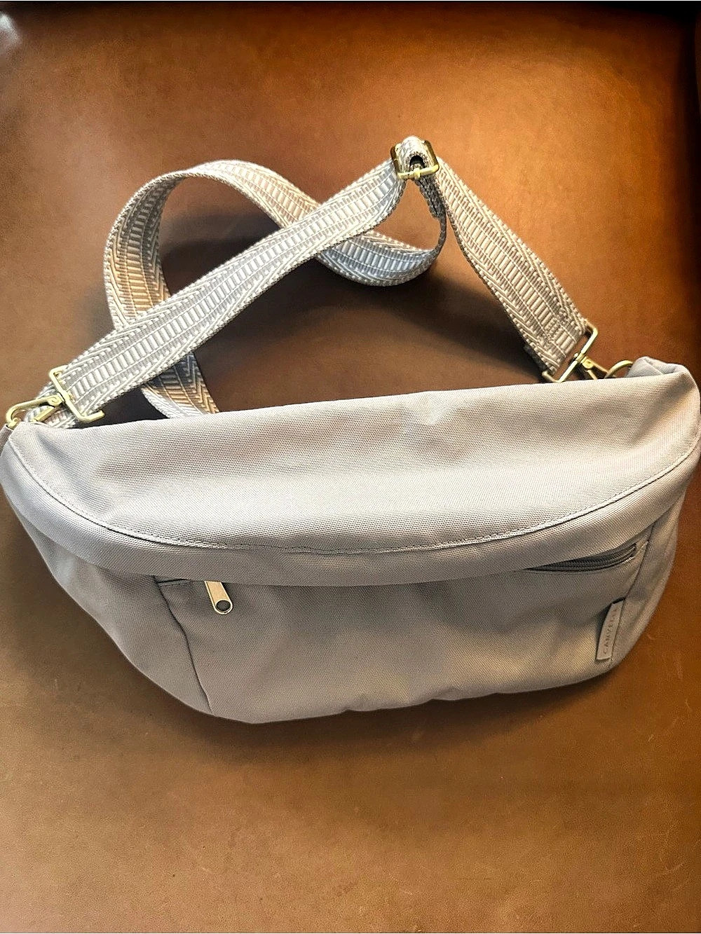 Canvelle Crossbody Fanny Pack Grey Oversized + Jacquard Strap - Picture 8 of 14